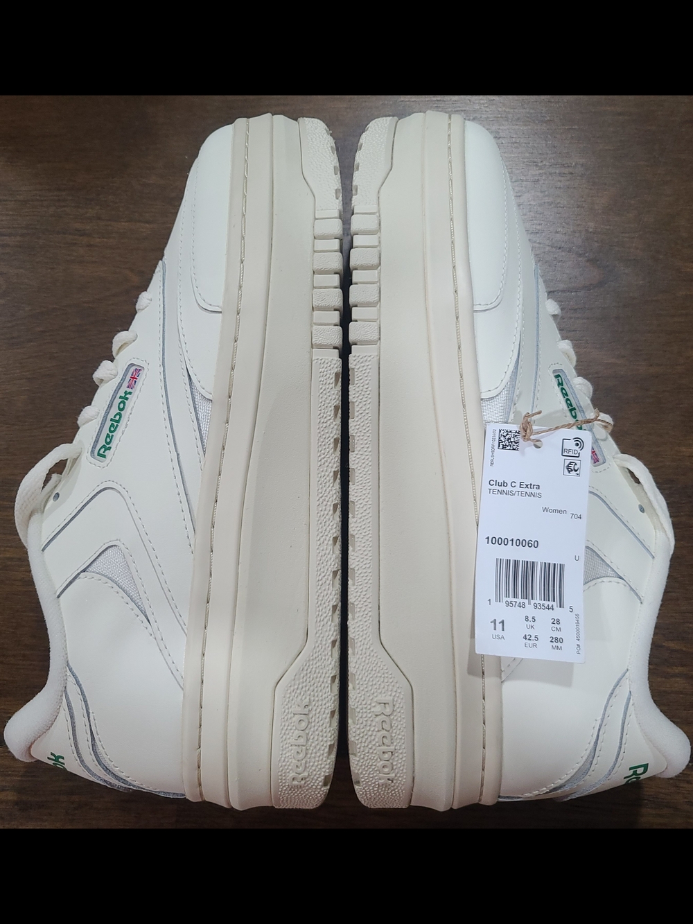 Reebok ClubC Extra ChalkGlen Green White Low Top Leather Tennis Sneaker Women's